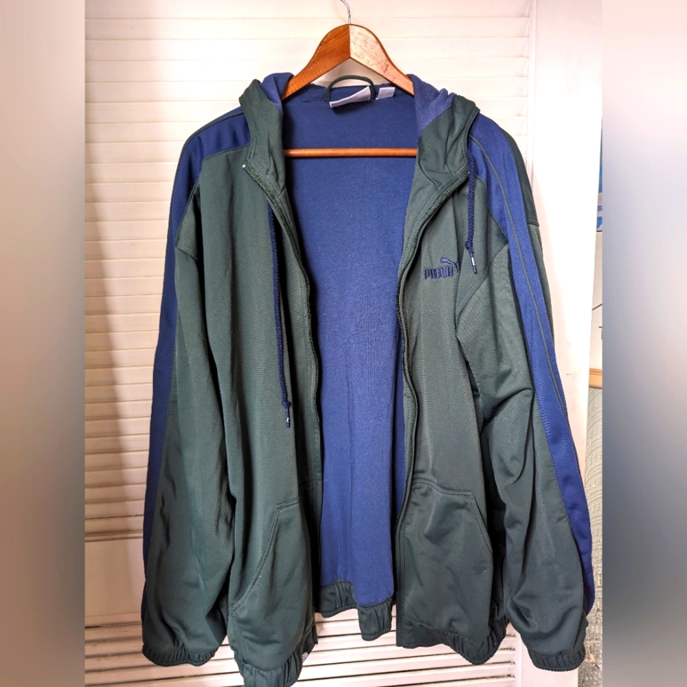 Men's Green Blue Puma Athletic Jacket, size Large